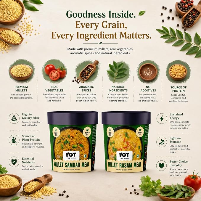 Freeze Dried Instant Millet Sambar Meal & Millet Rasam Meal